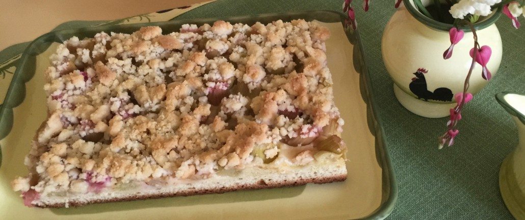 Serving your Traditional Rhubarb Cake with Streusel top