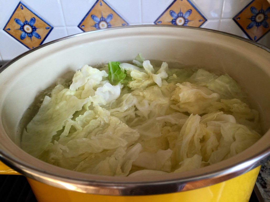 cooking the vegetable for the German savoy cabbage