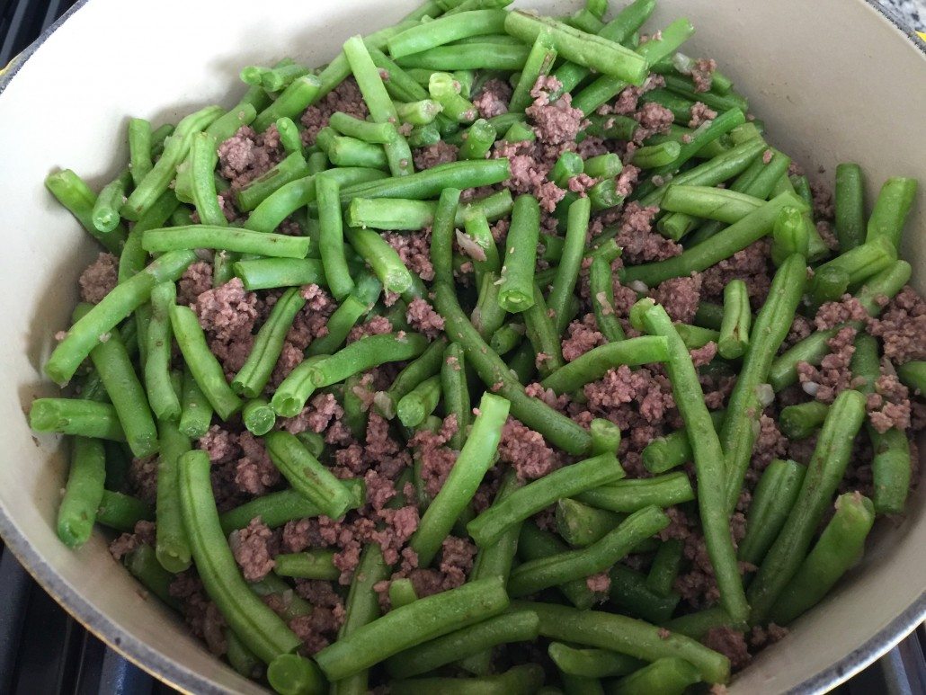 preparation of the green bean casserole